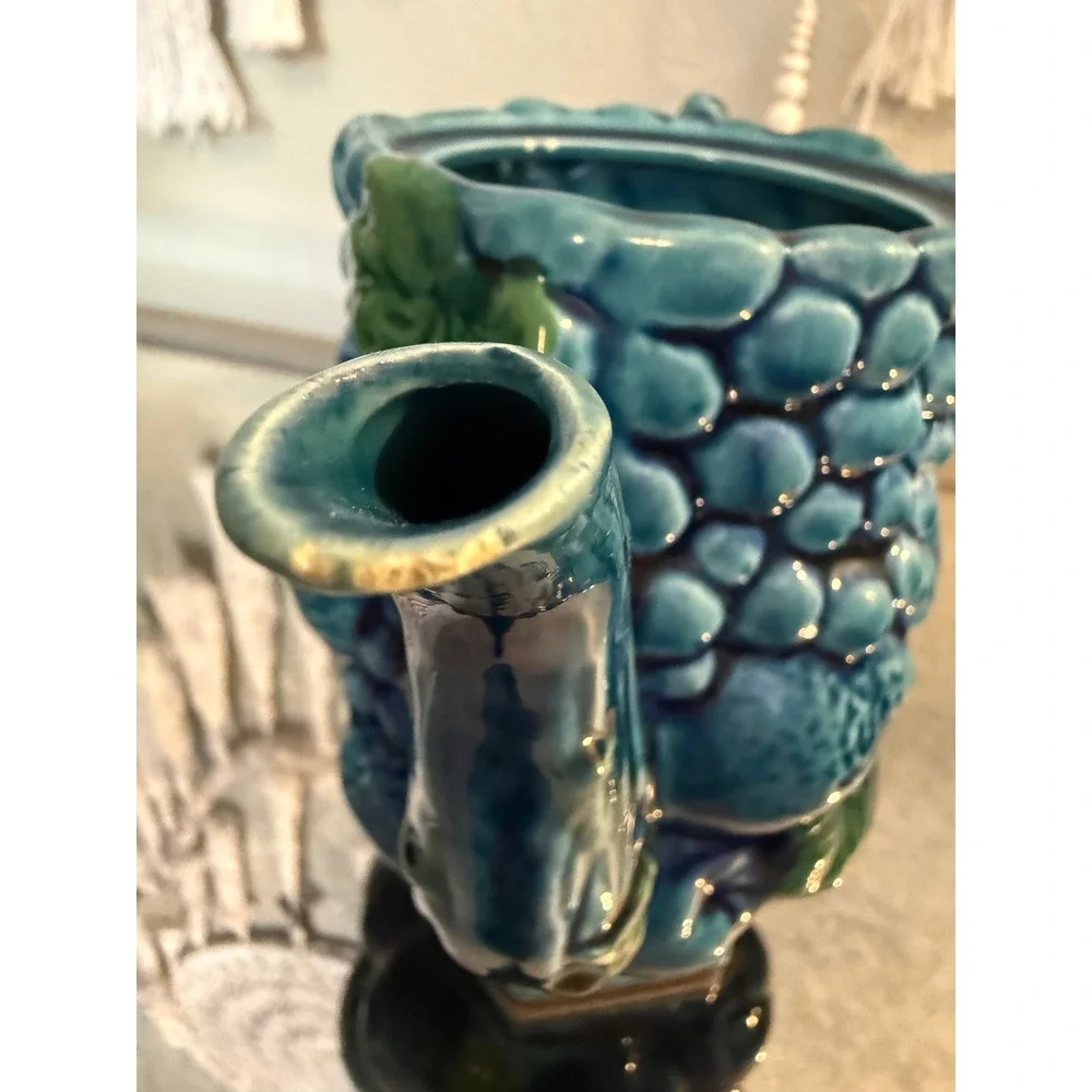 Vintage Japan Majolica Fruit Teapot Teal Blue McM Ceramic boho cottage retro dai